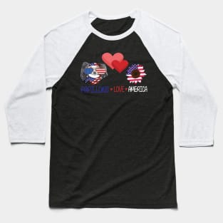 Dog Big Hearts And Sunflower Papillons Love America Happy Independence July 4th Dogs Lover Baseball T-Shirt